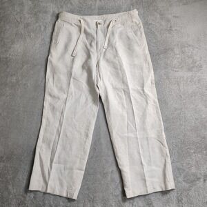 Tasso‎ Elba Pants Men 36x27* Beige Linen Drawstring Casual Lightweight Summer